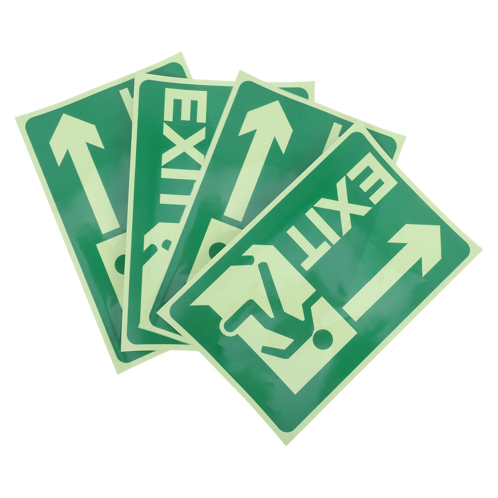 Emergency Exit Sign - 4 stuks Glow-in-the-dark nooduitgangstickers, lichtgevende veiligheidsrichtingaanduiding,
