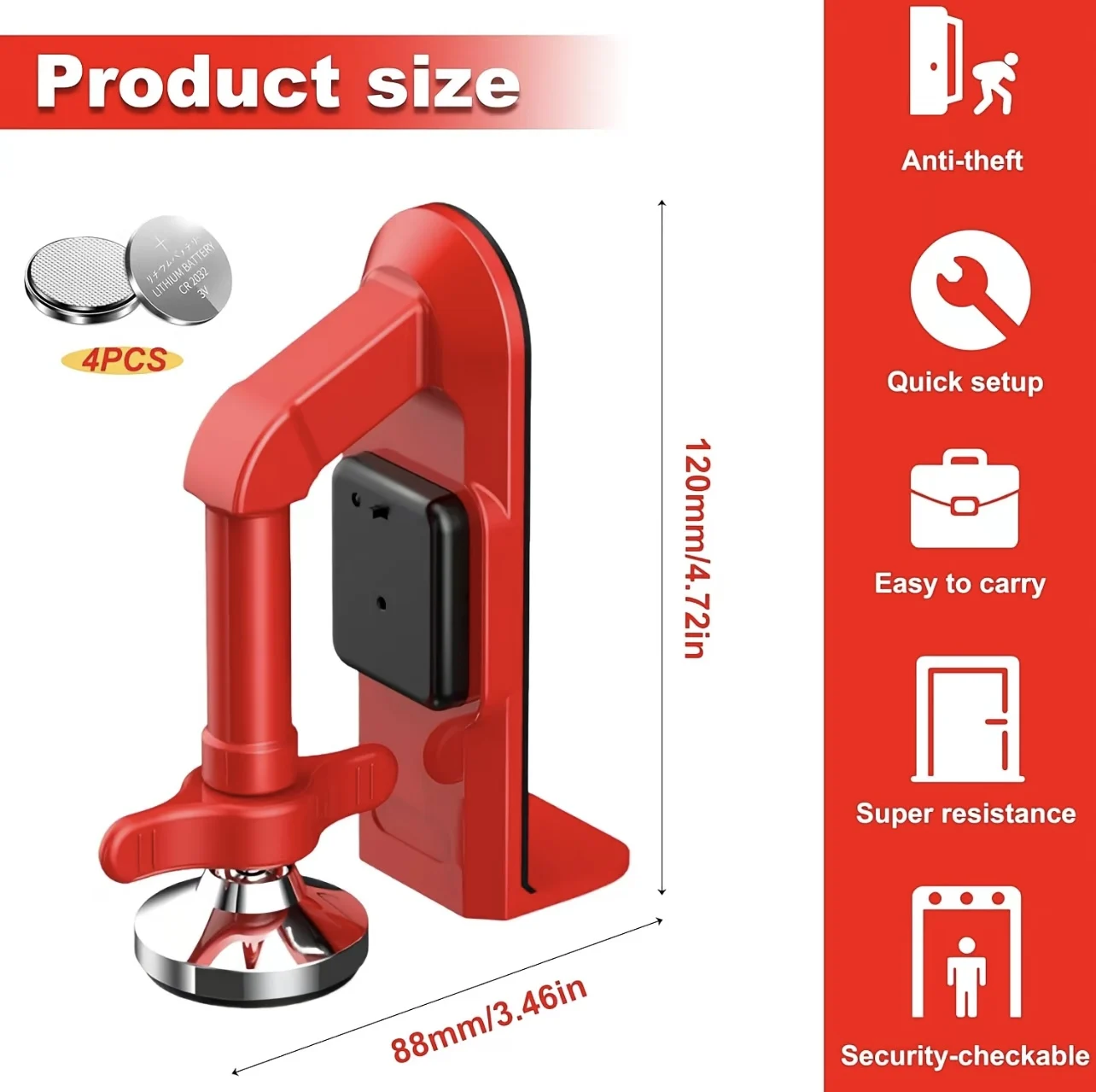 Door Stop Alarm - 1 stuks draagbare alarmdeurstopper van legering