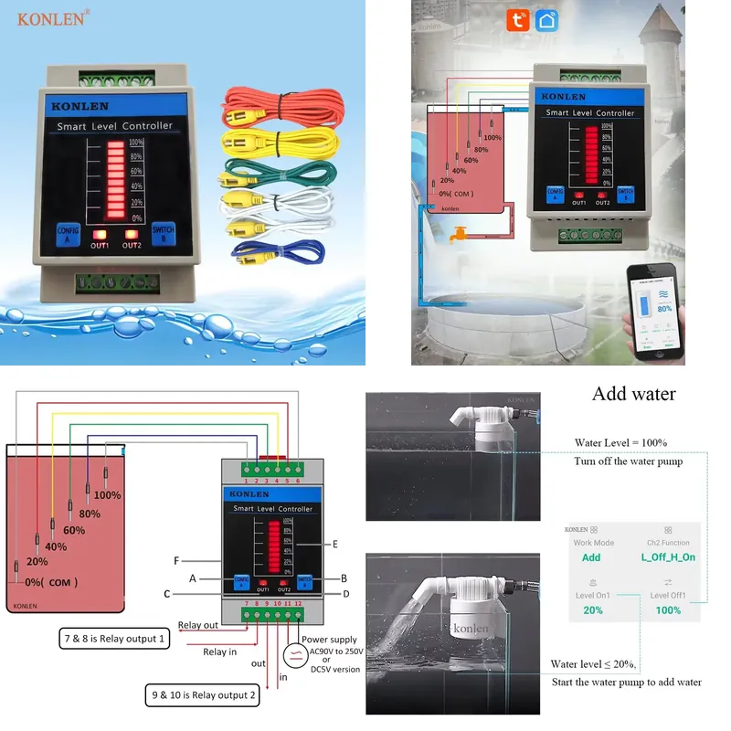 Water Alarm Sensor - KONLEN Waterniveausensor WIFI Watertank Niveaucontroller Automatische