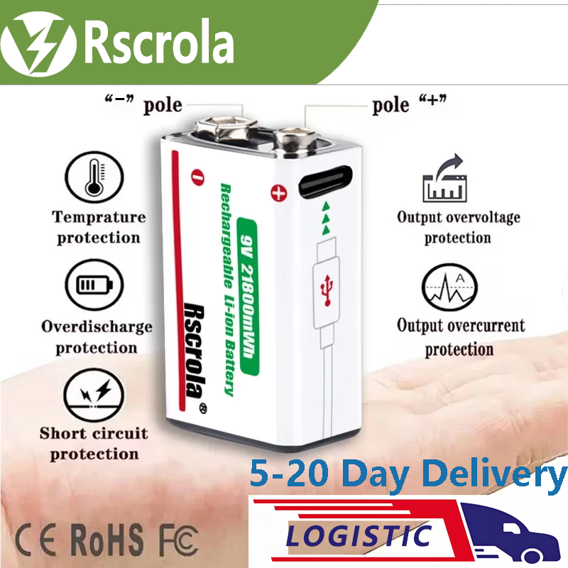 Smoke Detector Interconnected - Rscrola 9V 21800mWh Lithium-ion oplaadbare batterij